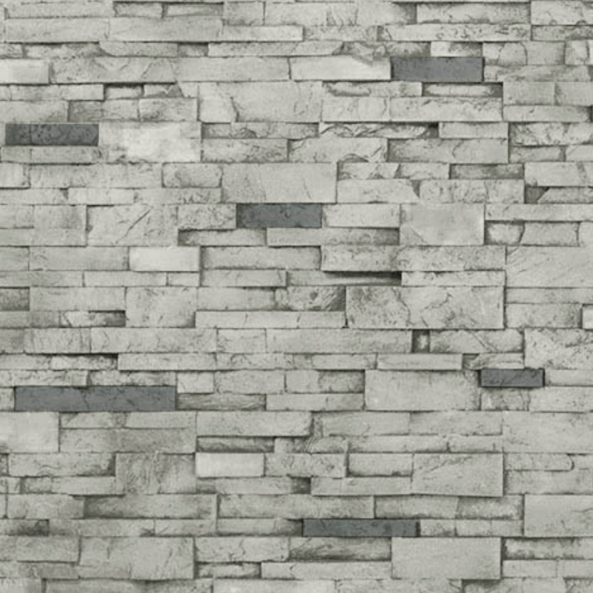 Stacked Stone Grande Grey Manor sample swatch with thin modern stacked ledge stones in soft gray and darker gray accents on a realistic faux stone panel