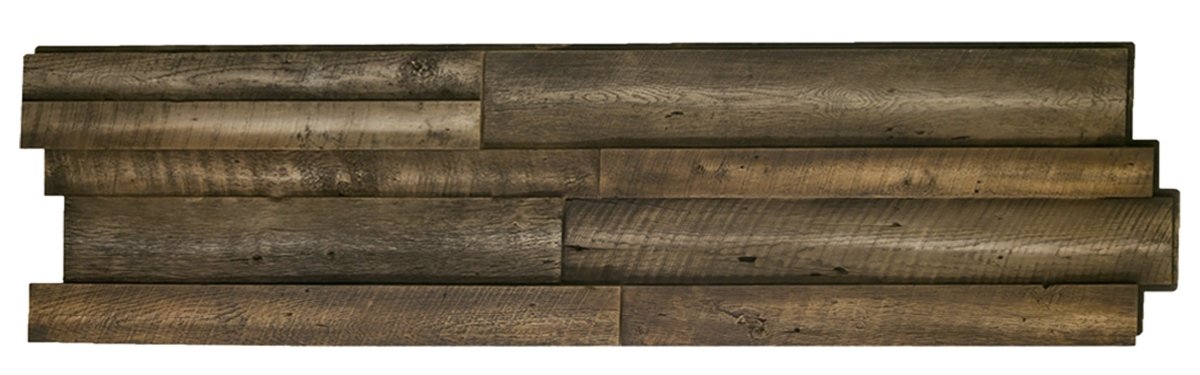 URESTONE Reclaimed Wood 2x8 faux wood wall panel staggered planks, realistic weathered grain, interlocking edge.