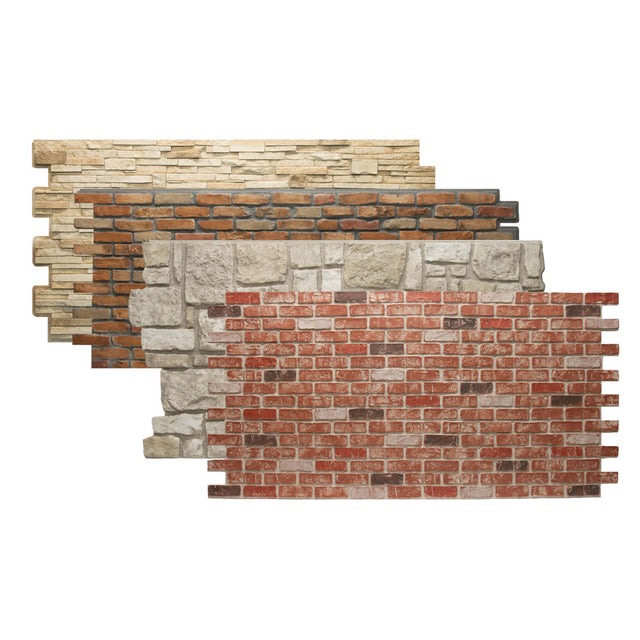 URESTONE Faux Panels in Stacked Stone, St. Louis Brick, Tuscany Stone, and Used Brick