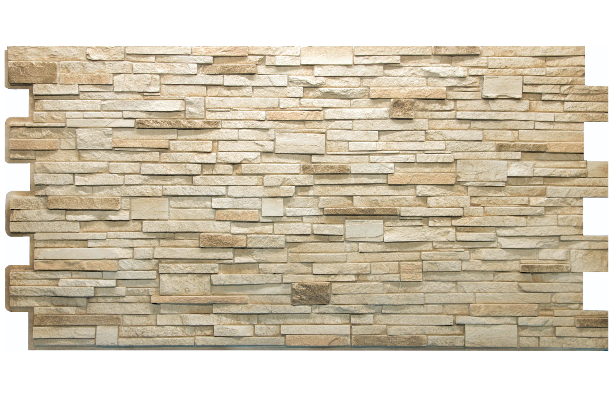 Desert tan stacked-stone faux wall panel with stacked stone in beige tones, realistic texture
